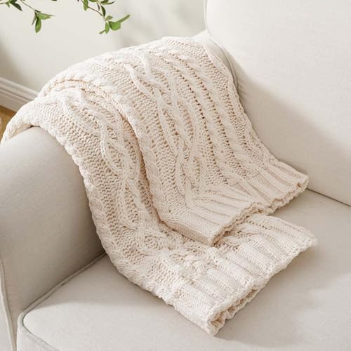 Battilo Cream White Ivory Throw Blanket for Couch, 51x 67 Inch, Woven Chenille Knit Throw Blanket for Chair, Super Soft Warm Decorative Textured Throw Blanket for Bed, Sofa and Living Room. - Image 5
