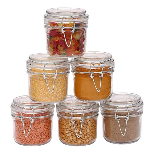 ABOUT SPACE Airtight Container Glass-3 Pack Seasonal Spice Container Jars with Lid & Wooden Spoon Canister Kitchen Condiment Food Storage Jar for Storing Salt Pepper Chilly Flakes (Transparent -200ml) - Image 1