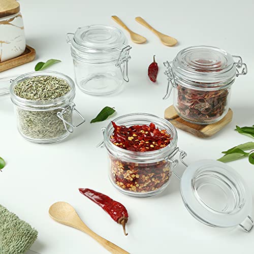 ABOUT SPACE Airtight Container Glass-3 Pack Seasonal Spice Container Jars with Lid & Wooden Spoon Canister Kitchen Condiment Food Storage Jar for Storing Salt Pepper Chilly Flakes (Transparent -200ml) - Image 5