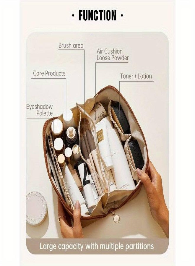 SRHV Makeup Pouch Bag for Women & Girls | PU Leather Travel Cosmetic Organizer Kit | Large Capacity Vanity Pouch with Multiple Compartments | Waterproof Toiletry Bag for Skincare, Accessories | Multicolor - Image 3