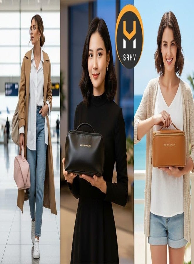 SRHV Makeup Pouch Bag for Women & Girls | PU Leather Travel Cosmetic Organizer Kit | Large Capacity Vanity Pouch with Multiple Compartments | Waterproof Toiletry Bag for Skincare, Accessories | Multicolor - Image 4