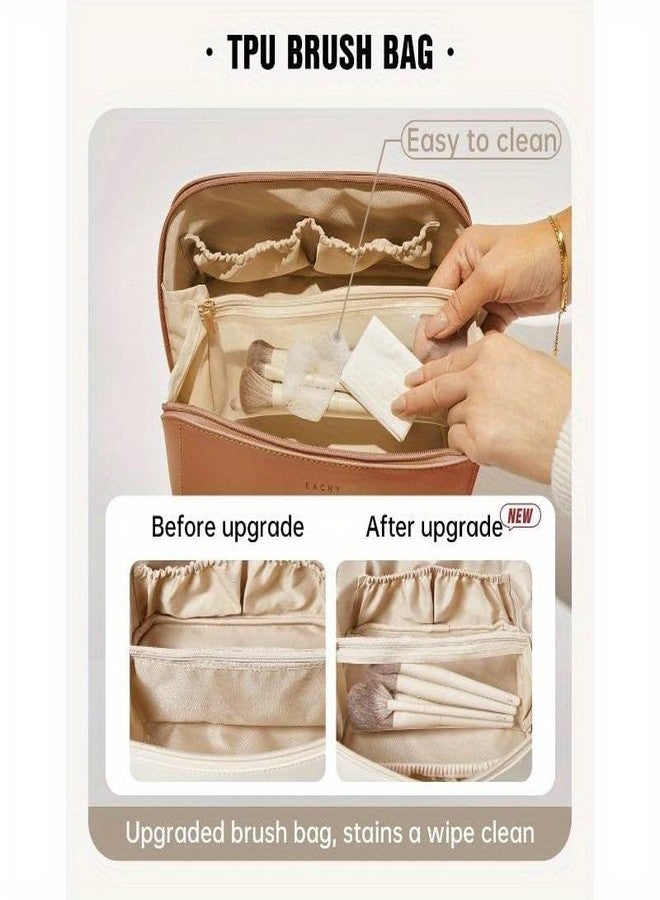 SRHV Makeup Pouch Bag for Women & Girls | PU Leather Travel Cosmetic Organizer Kit | Large Capacity Vanity Pouch with Multiple Compartments | Waterproof Toiletry Bag for Skincare, Accessories | Multicolor - Image 5