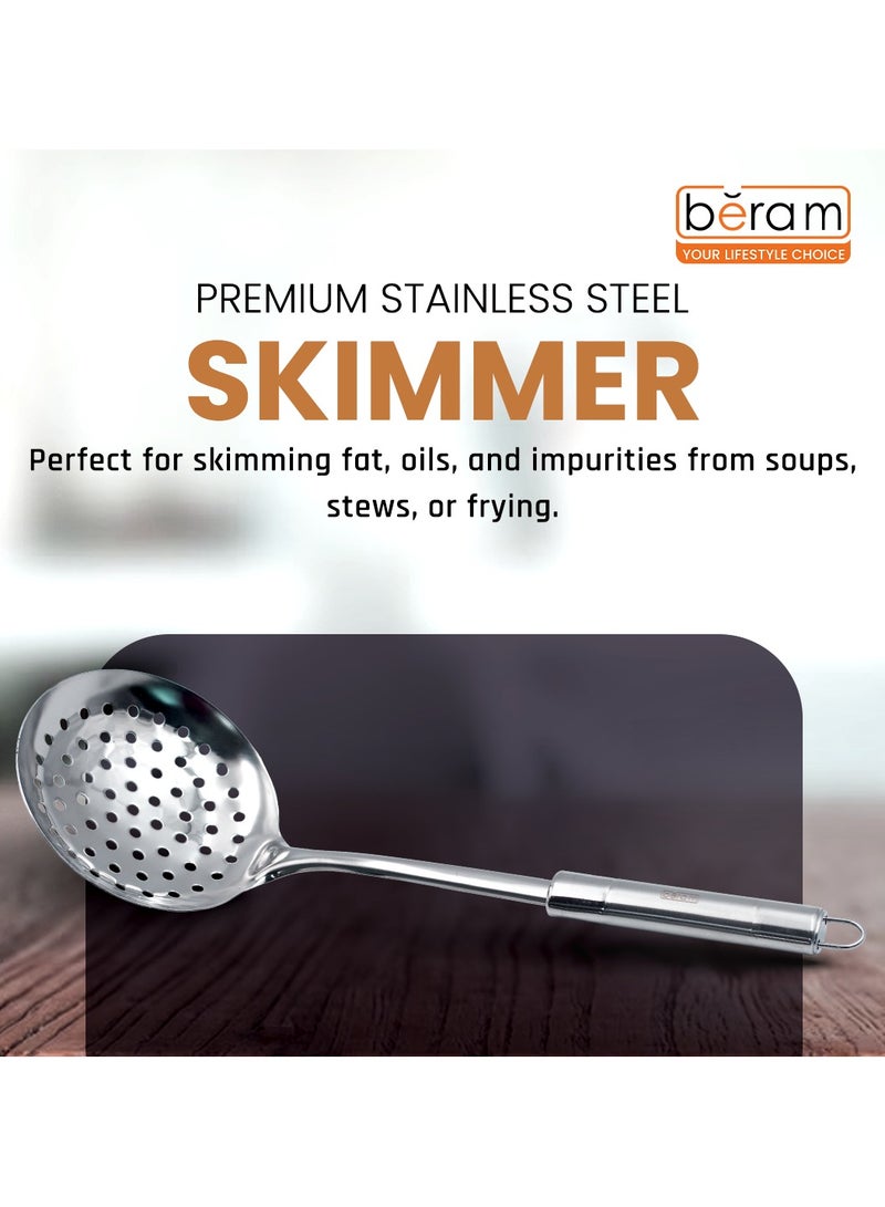 BERAM Stainless Steel Skimmer Food Drainers  Kitchen Cooking Tool  Matte Finish Utensils  100% Food Grade Elegant Design Compact Food Strainer & Oil Draining Spoon for Kitchen Use - Image 2