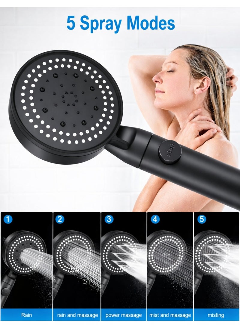 F.A.M.S High Pressure Handheld Shower Head with Hose – 5 Spray Modes Rain, Massage u0026 Mist – Water Saving Shower Head with Stop Button – Universal Bathroom Shower Head for Home Bathroom - Image 2