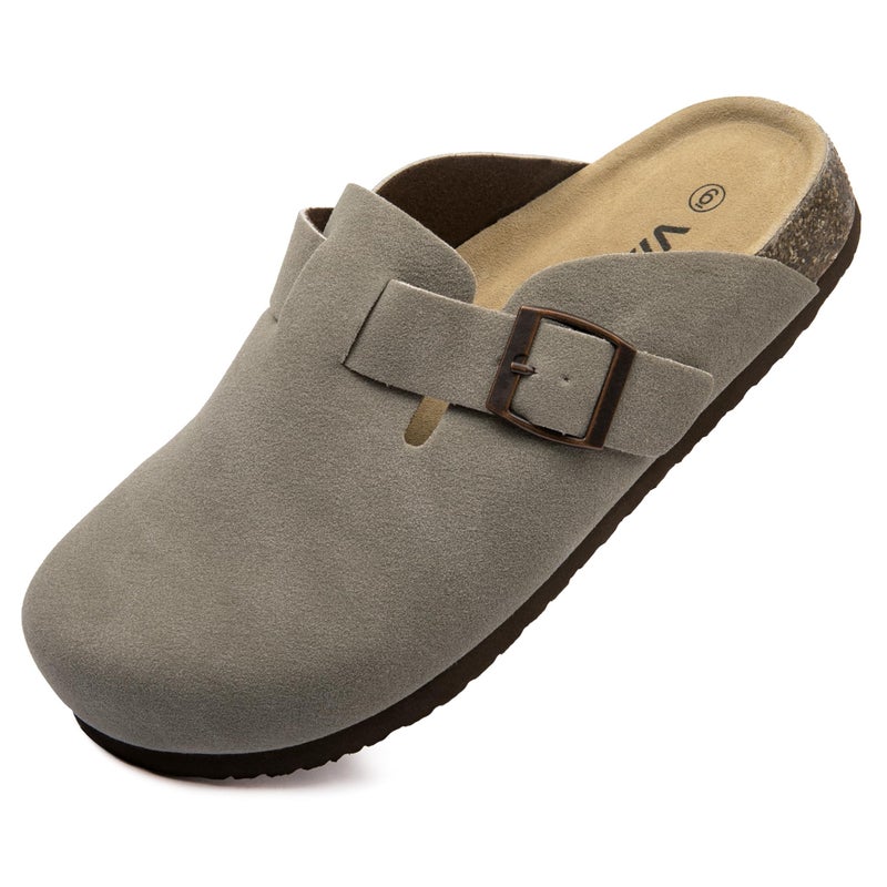 Vayfio Womenâ€˜s Suede Clogs Potato Shoes Cork Footbed Sandals Comfort Mules with Arch Support Slip On Slippers Grey 08 - Image 1
