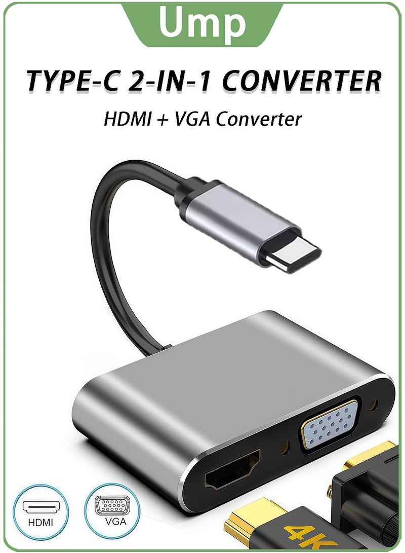 Ump USB-C 2-in-1 HDMI + VGA Adapter 4K Ultra HD Dual Display Converter for MacBook / iPad Pro / MediaHub-C2 - Image 1