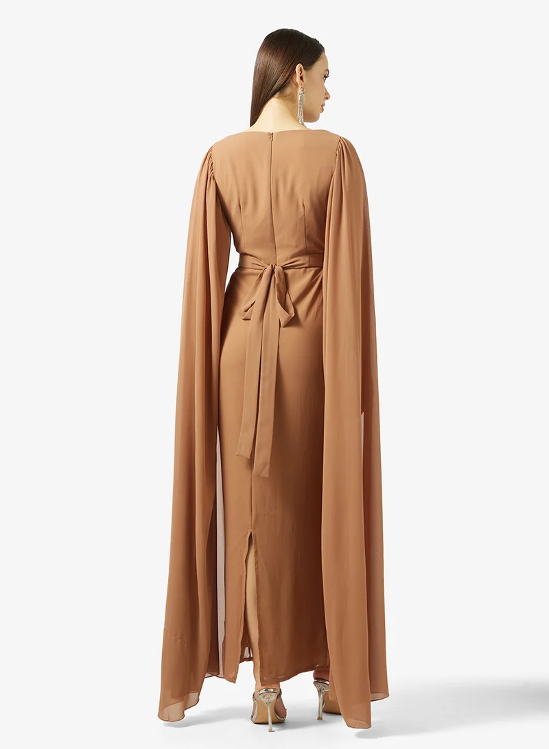 Namshi x Draped Cape Detail Dress with Rhinestone Belt