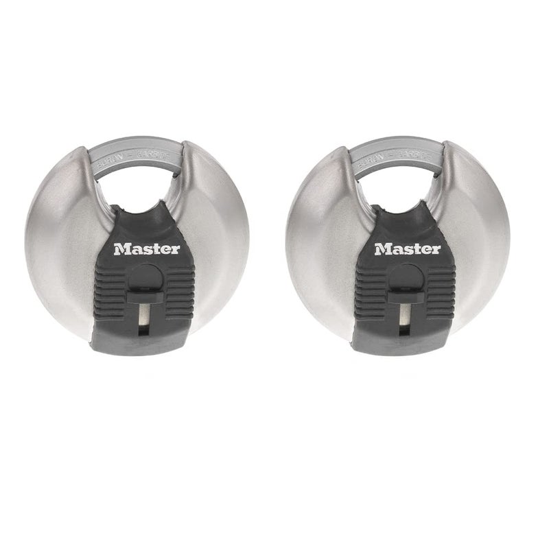 Master Lock Master Lock Magnum Heavy Duty Stainless Steel Discus Padlock with Keys Keyed Alike Heavy Duty Storage Lock for Indoor or Outdoor Use 2 Pack M40XTCCSEN