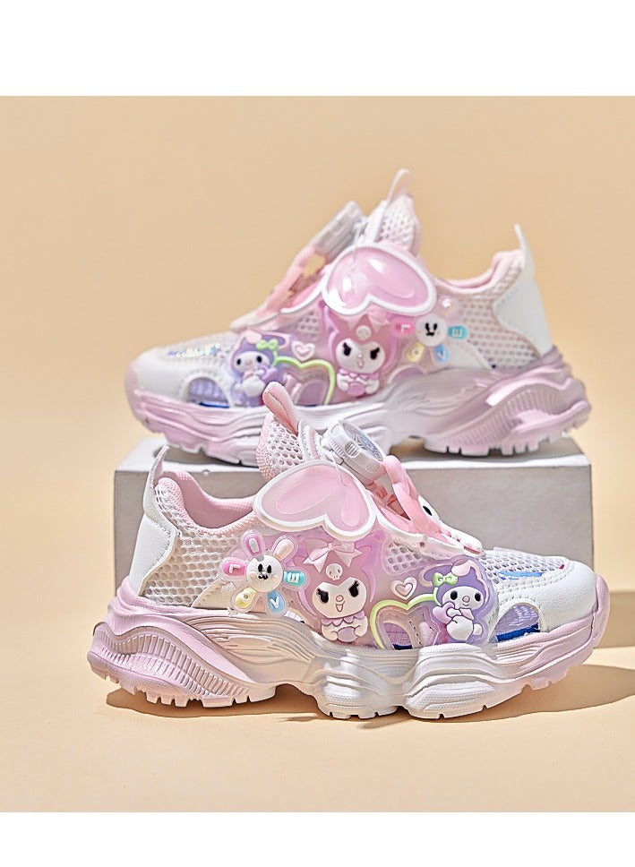Flashing Light Rotating Button Sports Shoes, Lightweight Sole, New Fashion Mesh Fabric, Medium Size Children's Casual Shoes - Image 1