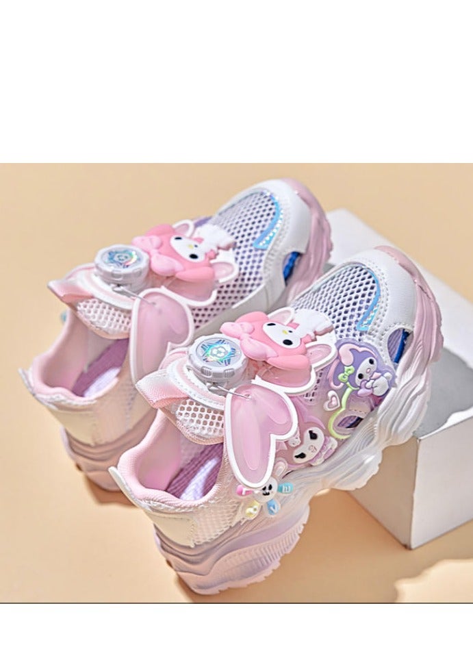 Flashing Light Rotating Button Sports Shoes, Lightweight Sole, New Fashion Mesh Fabric, Medium Size Children's Casual Shoes - Image 3