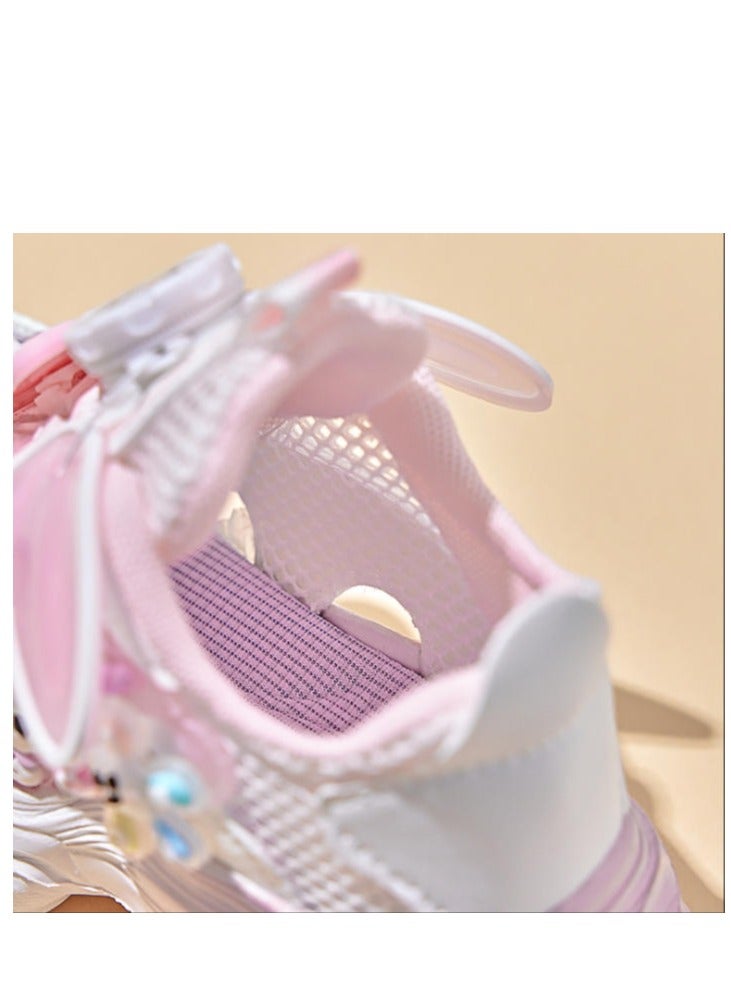 Flashing Light Rotating Button Sports Shoes, Lightweight Sole, New Fashion Mesh Fabric, Medium Size Children's Casual Shoes - Image 5