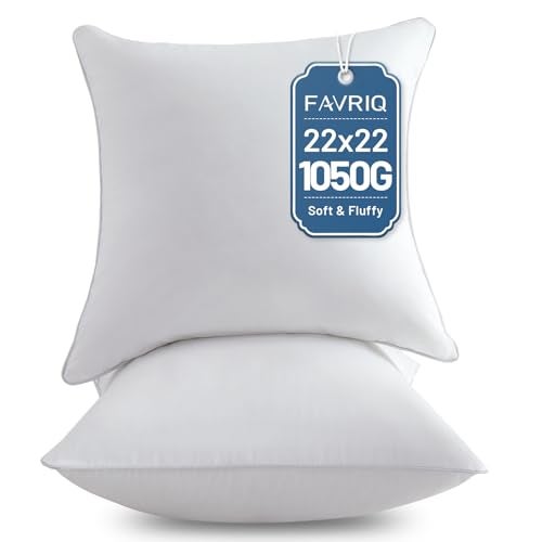 FAVRIQ 22 x 22 Pillow Inserts (Set of 2) - 22 Inch Square Interior Sofa Throw Pillow Inserts with 100% Cotton Cover - Decorative Pillow Insert White Sofa Pillow - Image 1