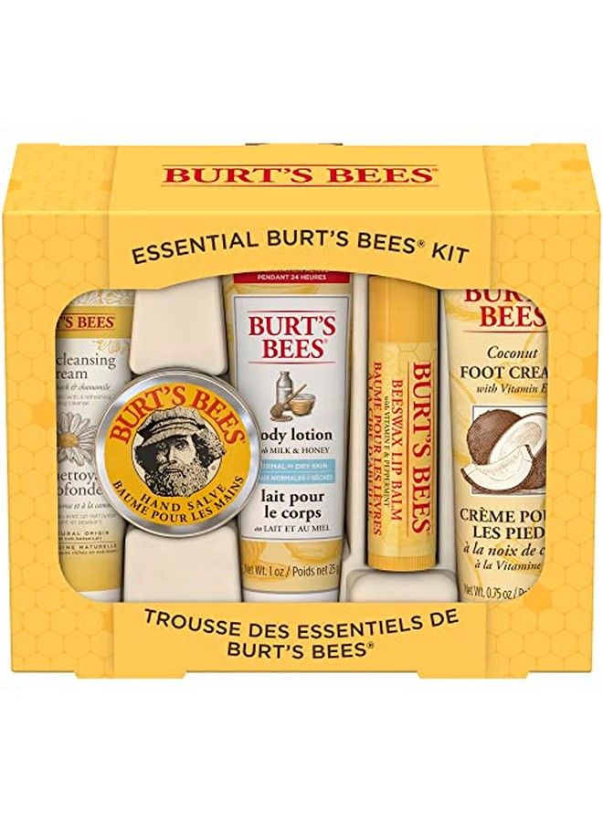 Burt'S Bees Gift Set, 5 Essential Prodcuts, Deep Cleansing Cream, Hand Salve, Body Lotion, Foot Cream & Lip Balm, Travel Size - Image 1