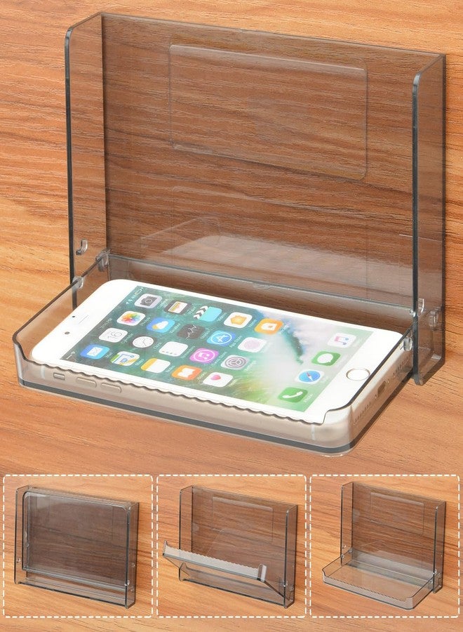 MONOSUGO Small Floating Shelf for Wall, Wall Mounted Foldable Adhesive Shelf, Stick On Mini Shelf, Tiny Single Wall Shelf for Phone, Remote, Earphone, Little Shelf for Home, Office, Transparent Gray(1 Pcs) - Image 1
