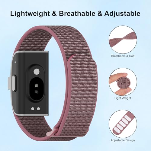 Vigamen Nylon Loop Sport Hume Band Replacement Strap Compatible with Hume Band,Adjustable Soft Wrist Bands for Women Men,Breathable Wristband for Hume Health Band Fitness Tracker,ArmyGreen,SmokeViolet - Image 2