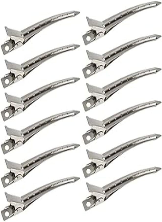 HotsUAE - HotsUAE 12 Packs Duck Bill Clips, 9cm Rustproof Metal Alligator Curl Clips with Holes for Hair Styling, Hair Coloring, Silver - Image 1
