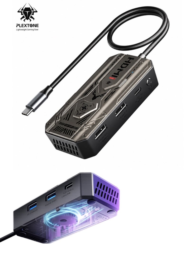 بليكستون محطة إرساء PLEXTONE GS6 للألعاب مع مروحة تبريد مدمجة، محور USB-C 6 في 1، مخرج HDMI بدقة 4K 60Hz، شحن سريع 100W PD، منفذي USB عالي السرعة، دعم الصوت – متوافق مع iPad Pro وسامسونج وأجهزة الكمبيوتر المحمولة والكمبيوتر الشخصي - Image 1
