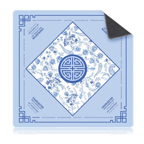 Seenelling 22 x 22 Inch Mini Mahjong Mat with Rules for Travel Set Chinoiserie NonSlip Noise Reduction Game Mat Multi Purpose Game Table Cover for Mahjong Card Board Tile Games - Image 1