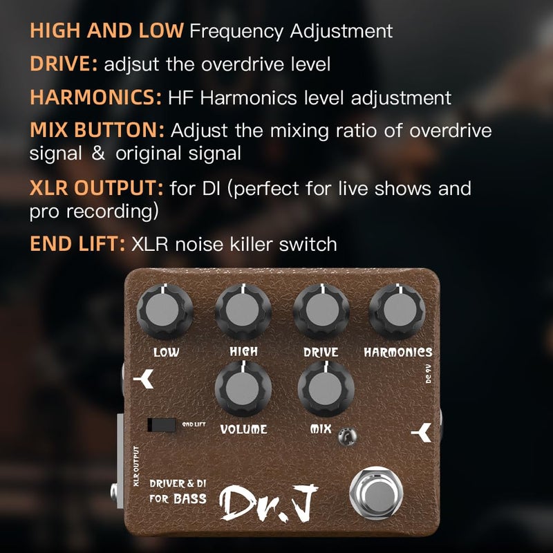 JOYO Bass Pedal of Overdrive Mic'd Tube Bass Amp Simulator Pedal Built-in DI & XLR Output for Effects Recording High-end Edition Dr.J Series (D53) - Image 2