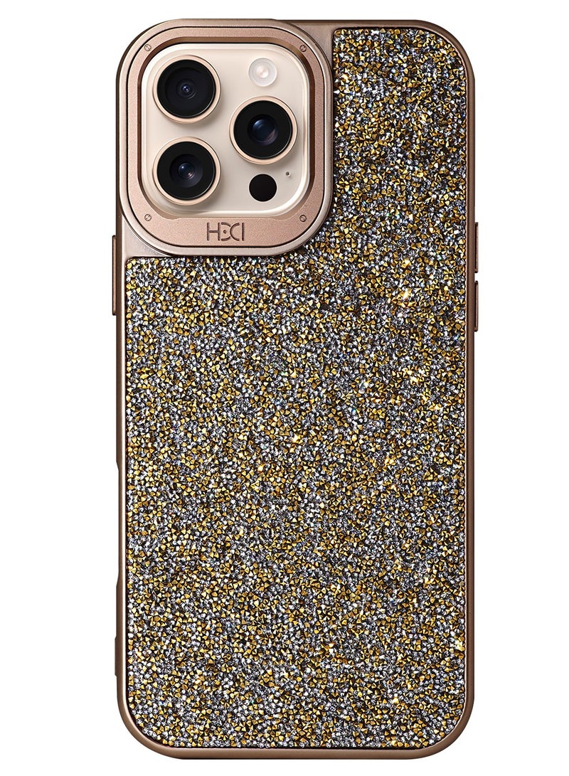 أتش دي دي حافظة كريستالية لامعة من ماركة HDD متوافقة مع MagSafe لجهاز iPhone 16 Pro (ذهبي)