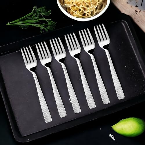 FnS Madrid Hammered Finish Stainless Steel Dinner Fork (Set of 6) - Image 5