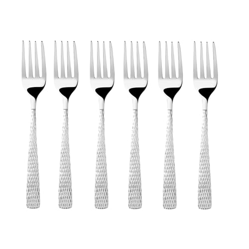 FnS Madrid Hammered Finish Stainless Steel Dinner Fork (Set of 6) - Image 1