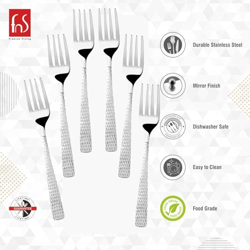 FnS Madrid Hammered Finish Stainless Steel Dinner Fork (Set of 6) - Image 3