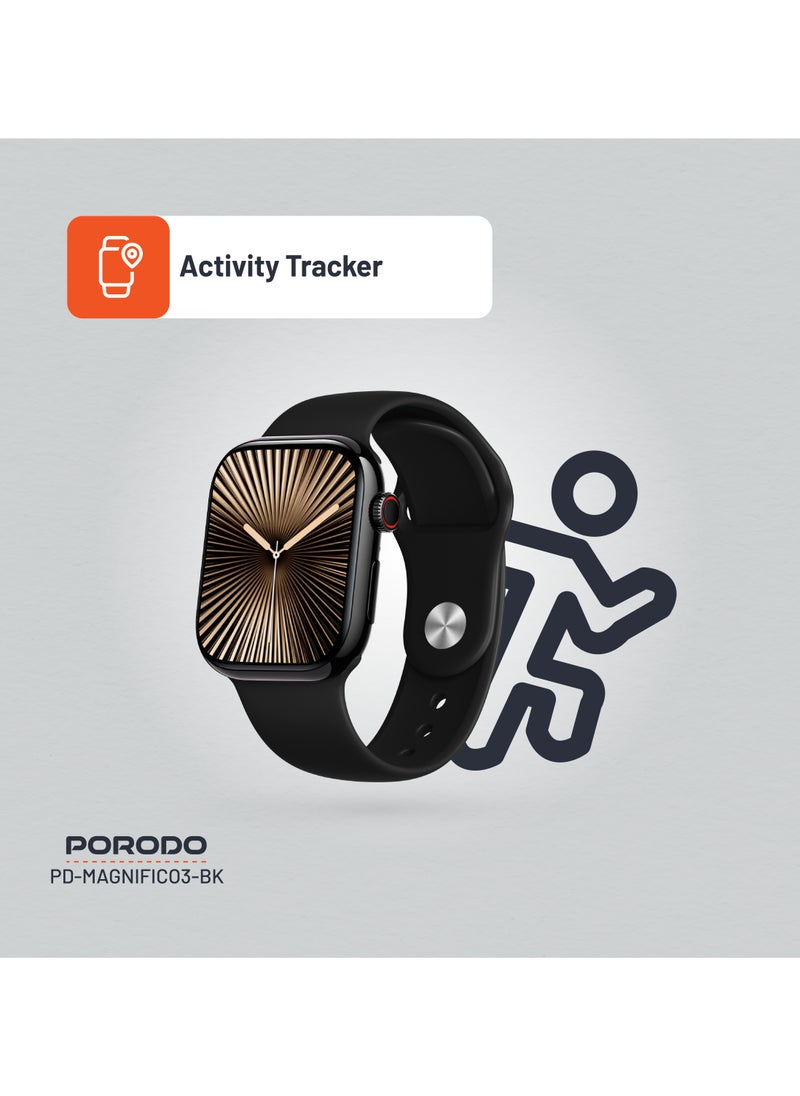 porodo - Magnifico 3 Smart Watch 2" HD Smart Watch with Black Dial & Dual Straps / Calling / 128Mb Flash Memory / Up to 5 Days Working Time / V5.3 Bluetooth / Activity Tracker / Health Monitoring / HD Display / Ultra Slim - Black - Image 1