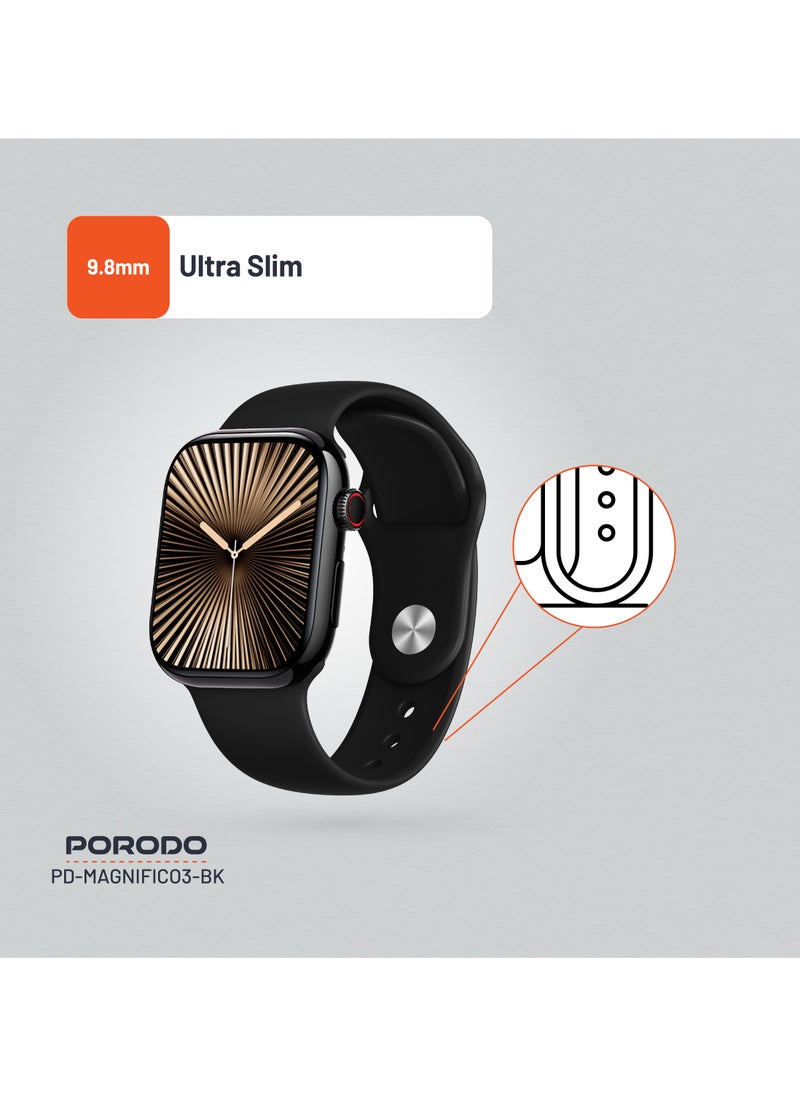 porodo - Magnifico 3 Smart Watch 2" HD Smart Watch with Black Dial & Dual Straps / Calling / 128Mb Flash Memory / Up to 5 Days Working Time / V5.3 Bluetooth / Activity Tracker / Health Monitoring / HD Display / Ultra Slim - Black - Image 1