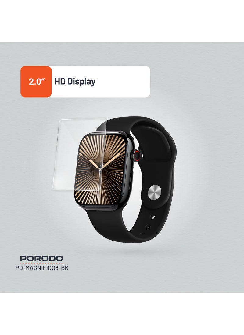 porodo - Magnifico 3 Smart Watch 2" HD Smart Watch with Black Dial & Dual Straps / Calling / 128Mb Flash Memory / Up to 5 Days Working Time / V5.3 Bluetooth / Activity Tracker / Health Monitoring / HD Display / Ultra Slim - Black - Image 1