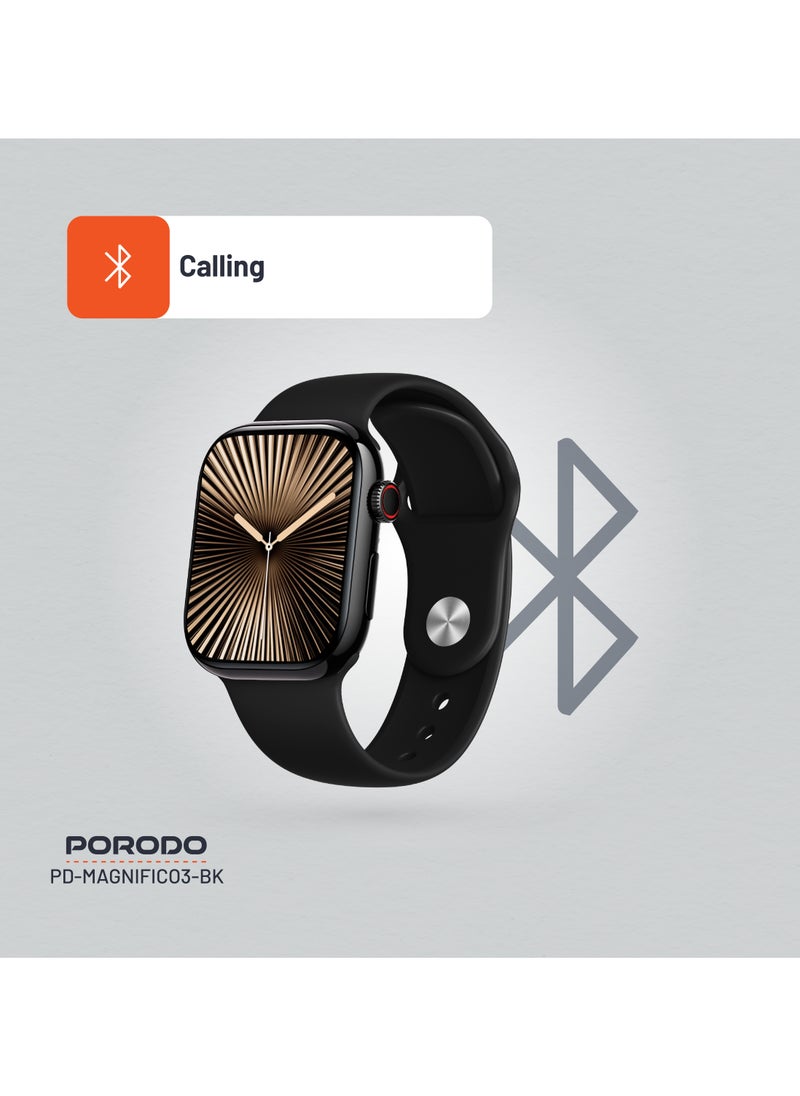 porodo - Magnifico 3 Smart Watch 2" HD Smart Watch with Black Dial & Dual Straps / Calling / 128Mb Flash Memory / Up to 5 Days Working Time / V5.3 Bluetooth / Activity Tracker / Health Monitoring / HD Display / Ultra Slim - Black - Image 1