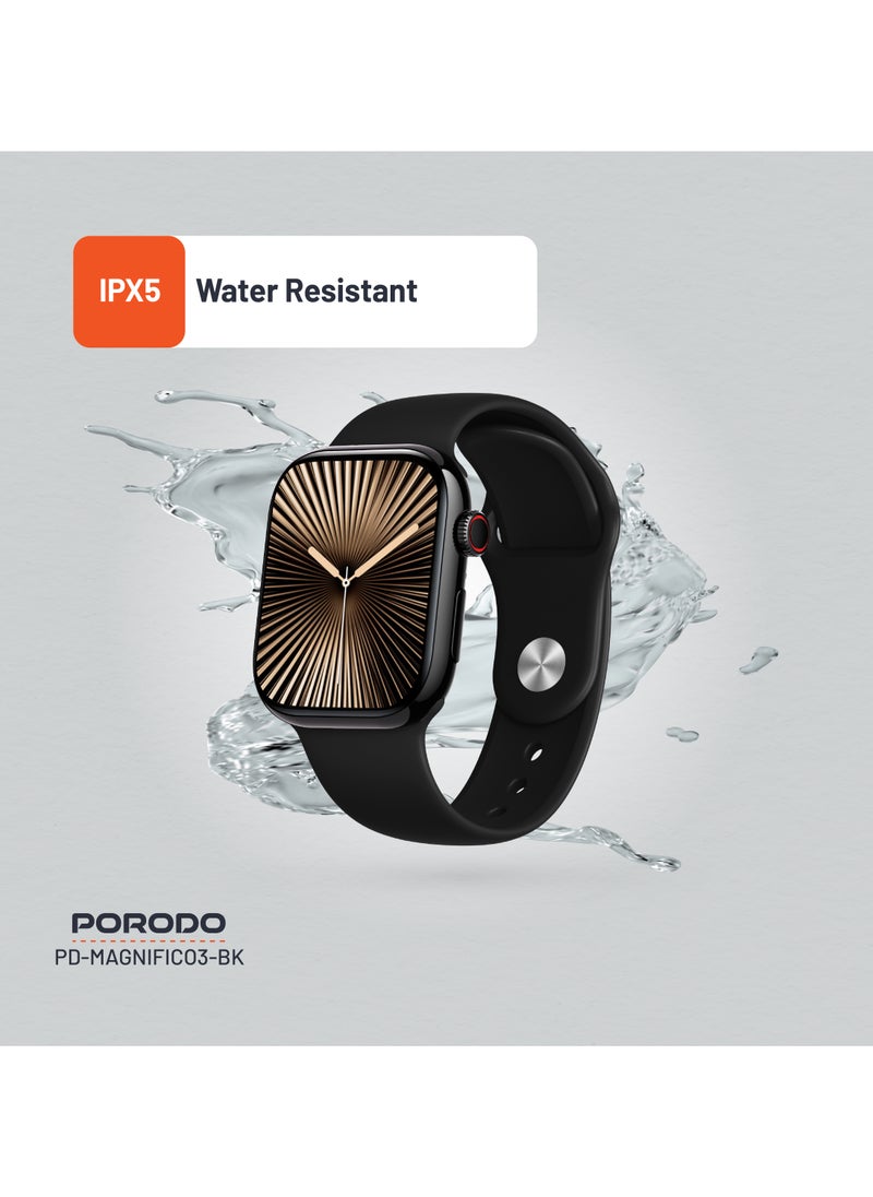 porodo - Magnifico 3 Smart Watch 2" HD Smart Watch with Black Dial & Dual Straps / Calling / 128Mb Flash Memory / Up to 5 Days Working Time / V5.3 Bluetooth / Activity Tracker / Health Monitoring / HD Display / Ultra Slim - Black - Image 1