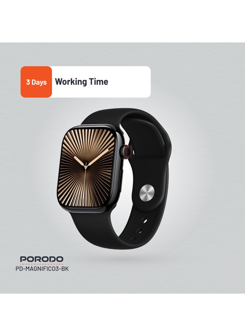 porodo - Magnifico 3 Smart Watch 2" HD Smart Watch with Black Dial & Dual Straps / Calling / 128Mb Flash Memory / Up to 5 Days Working Time / V5.3 Bluetooth / Activity Tracker / Health Monitoring / HD Display / Ultra Slim - Black - Image 1