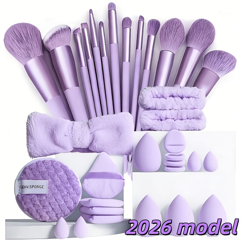 15pcs Noble Purple Soft Fluffy Makeup Brush Set Professional Foundation Eyeshadow Blending Tools - Image 1