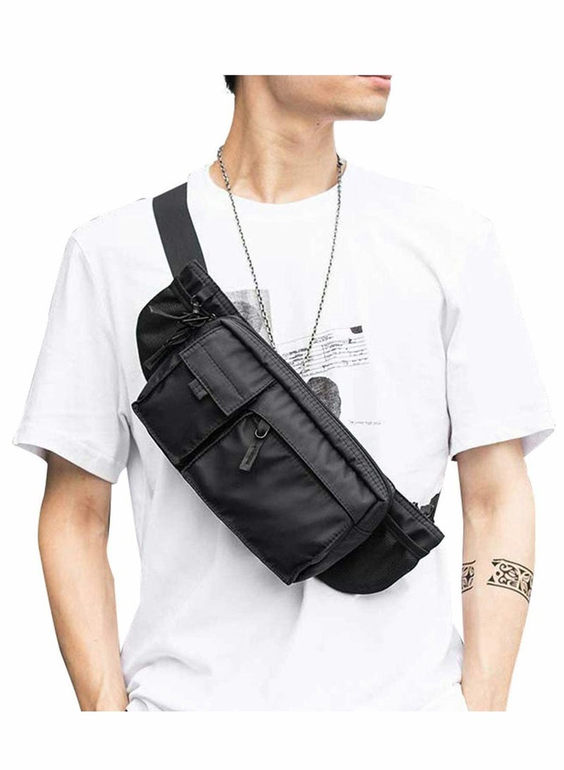 Excefore Waist Bag Large Waterproof Black Mens Womens Adjustable Straps Premium Lightweight Waist Bag for Gym Fitness Workout Travel Work Commute - Image 1