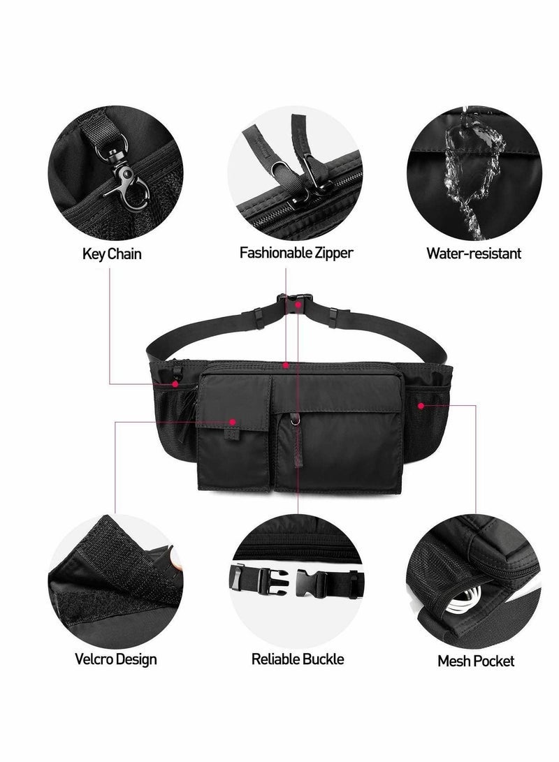 Excefore Waist Bag Large Waterproof Black Mens Womens Adjustable Straps Premium Lightweight Waist Bag for Gym Fitness Workout Travel Work Commute - Image 5