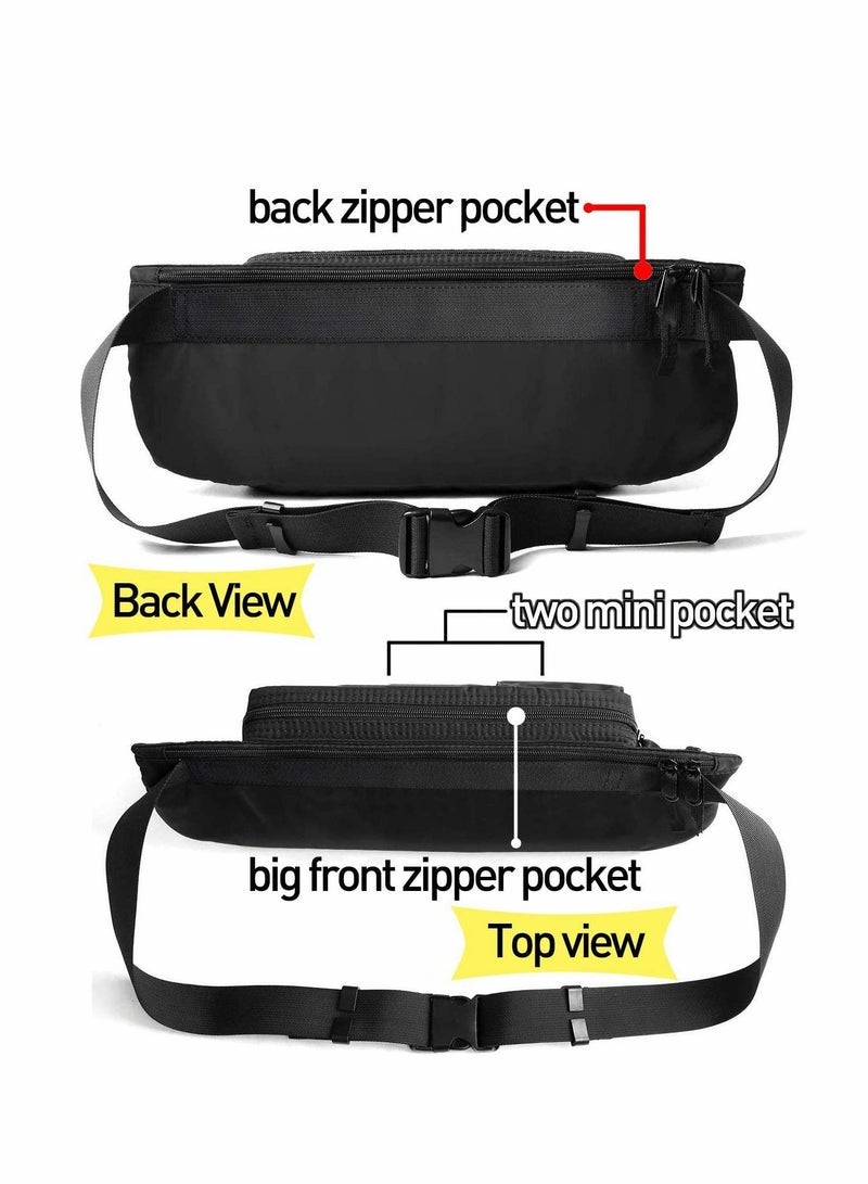 Excefore Waist Bag Large Waterproof Black Mens Womens Adjustable Straps Premium Lightweight Waist Bag for Gym Fitness Workout Travel Work Commute - Image 4