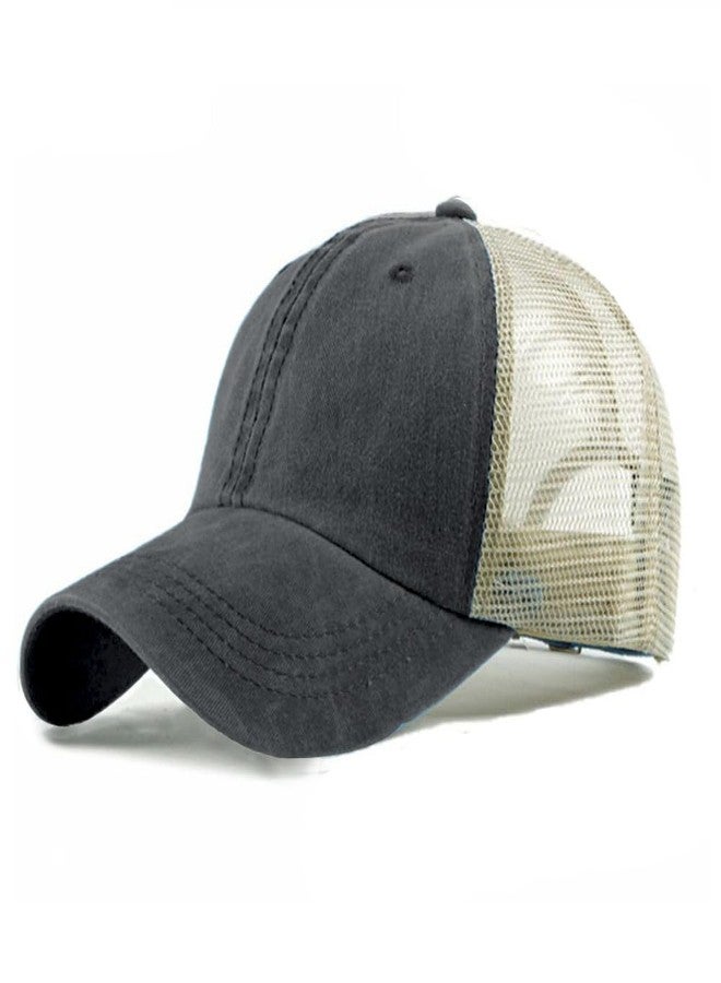 FASHIXD Vintage Washed Trucker Hat Distressed Adjustable Mesh Baseball Cap for Men Women Sun Hats Beach Outdoor Sports (US, Alpha, One Size, Black) - Image 1