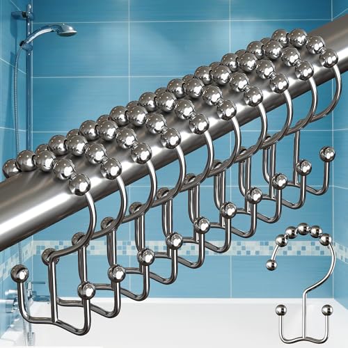 BIG FOOT BigFoot Shower Curtain Hooks - 12 Rust-Resistant Stainless Steel Double Hooks, Easy Glide & Secure Hold, Fits Any Shower Curtain Rod, Rings Hold Liners & Curtains, Nickel Color - Image 1
