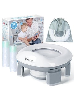 Orzbow Portable Potty Training Toilet For Boys And Girls With Storage Bag - Foldable Travel Potty Chair, Toddler Potty Seat For Indoor And Outdoor, Easy To Clean, Includes Free 40Pcs Travel Bags(Gray)  - Image 1