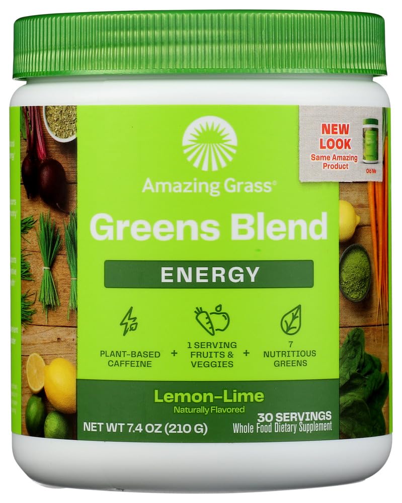 Amazing Grass Energy Green Superfood Lemon Lime Flavor, 7.4-Ounce Tub - Image 1
