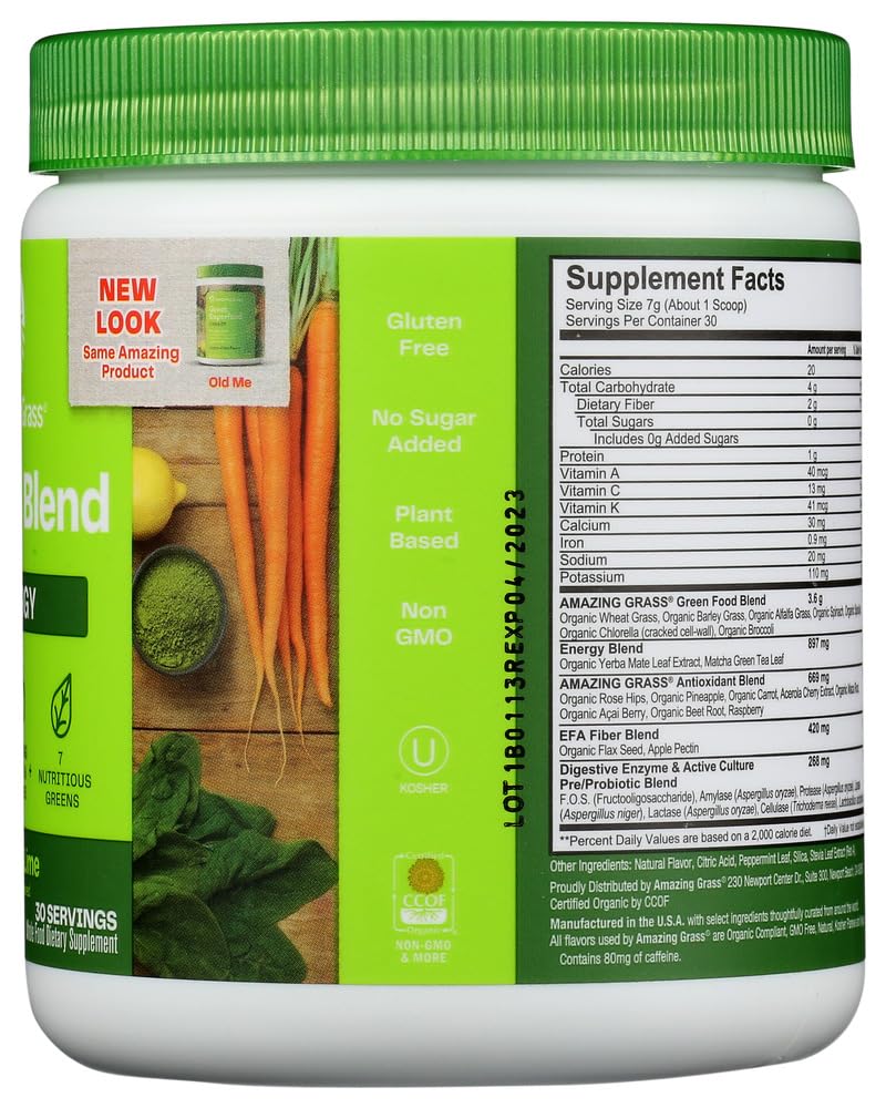 Amazing Grass Energy Green Superfood Lemon Lime Flavor, 7.4-Ounce Tub - Image 4