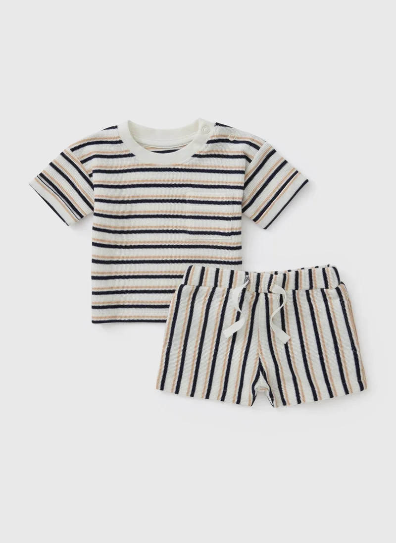 Matalan Baby Cream Stripe Top & Shorts Set
