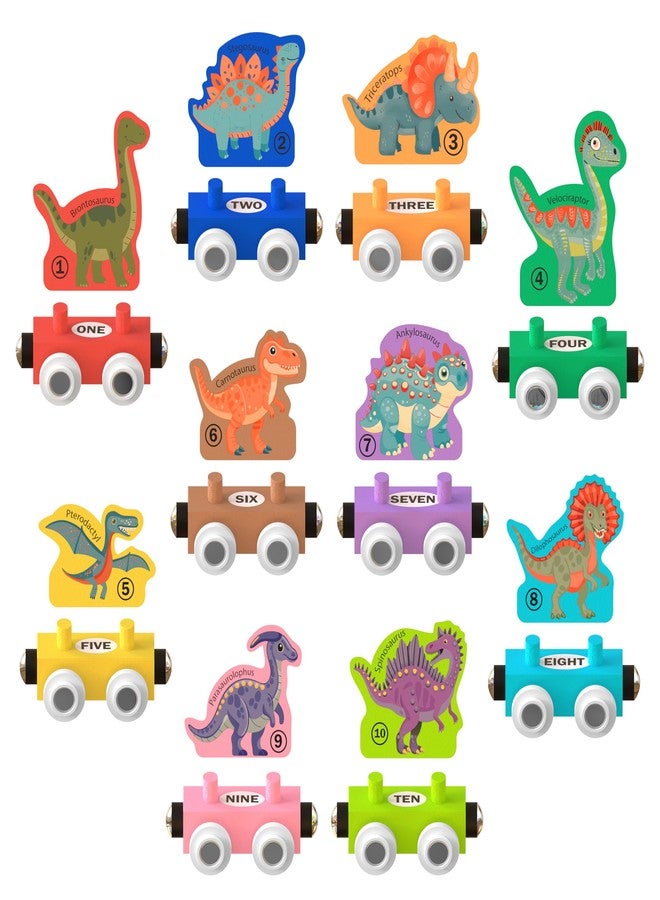 ORBRIUM 23-Piece Dinosaur Train Set - STEM Toy & Educational Game with Wooden Train Cars, Dice, Shapes & Colors - Montessori Learning Toy for Kids 3-6 - Game Mat Bag - Fits Wooden Railway Tracks - Image 3