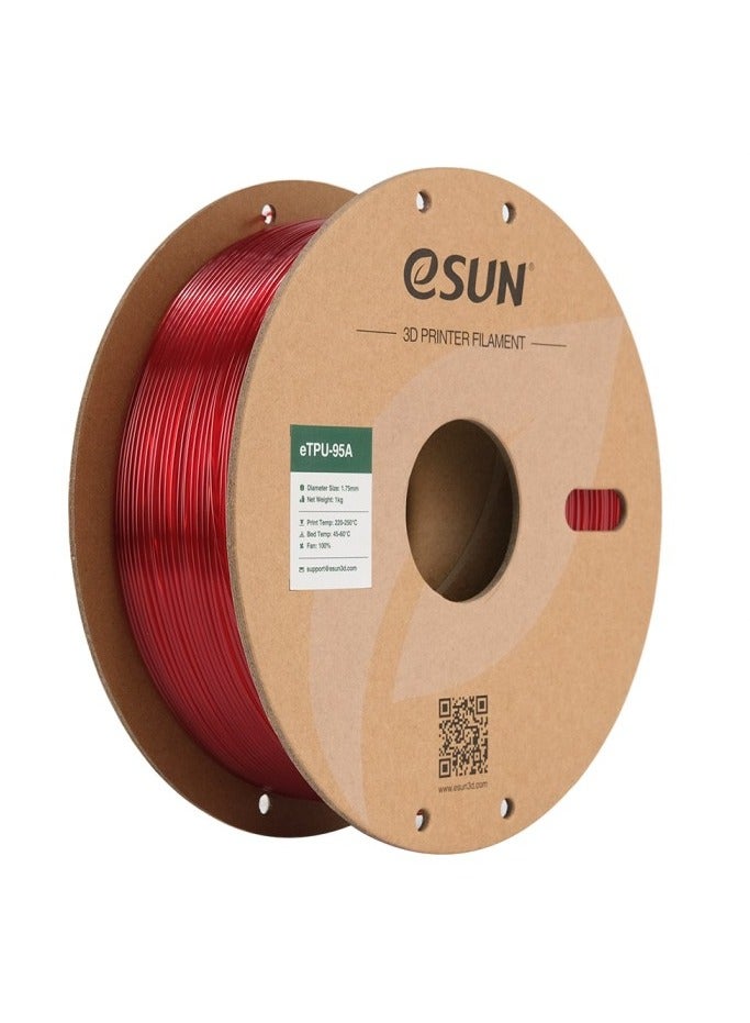 eSUN eTPU- 95A Flexible 3D Print Filament, Transparent Red,1 kg - Image 1