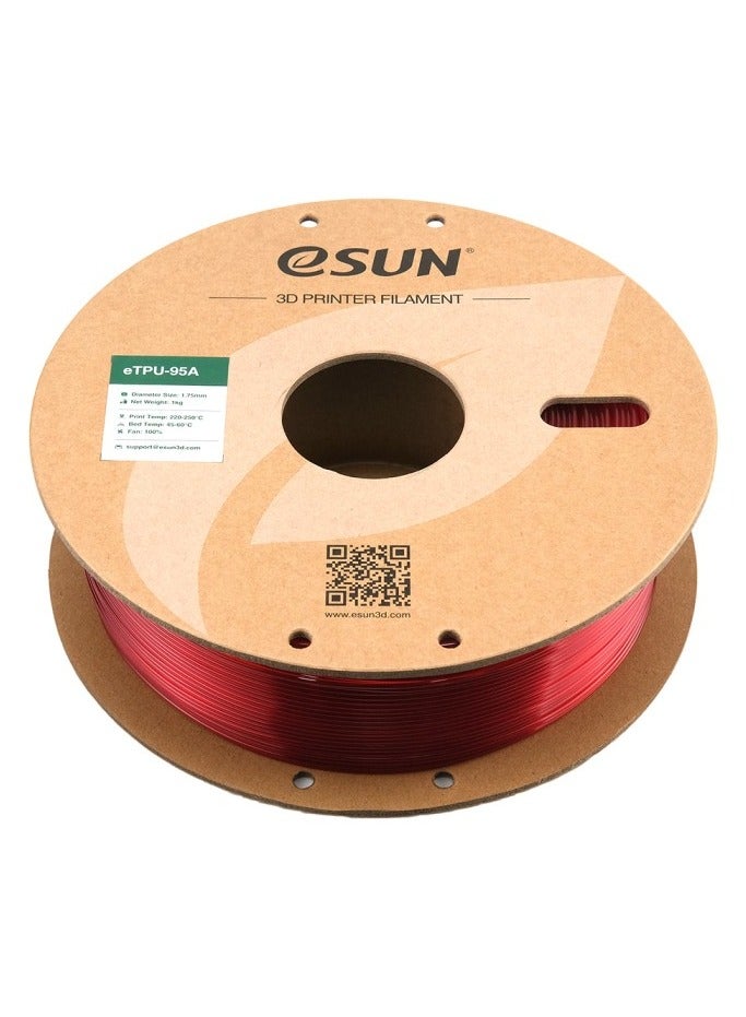 eSUN eTPU- 95A Flexible 3D Print Filament, Transparent Red,1 kg - Image 2