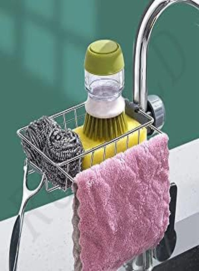RONFILD Kitchen Sink Caddy Organizer Over Faucet Sponge Holder, Stainless Steel Heavy Duty Thickening Hanging Faucet Drain Rack for Scrubbers, Soap, Bathroom, Detachable No Suction Cup or Magnet - Image 2