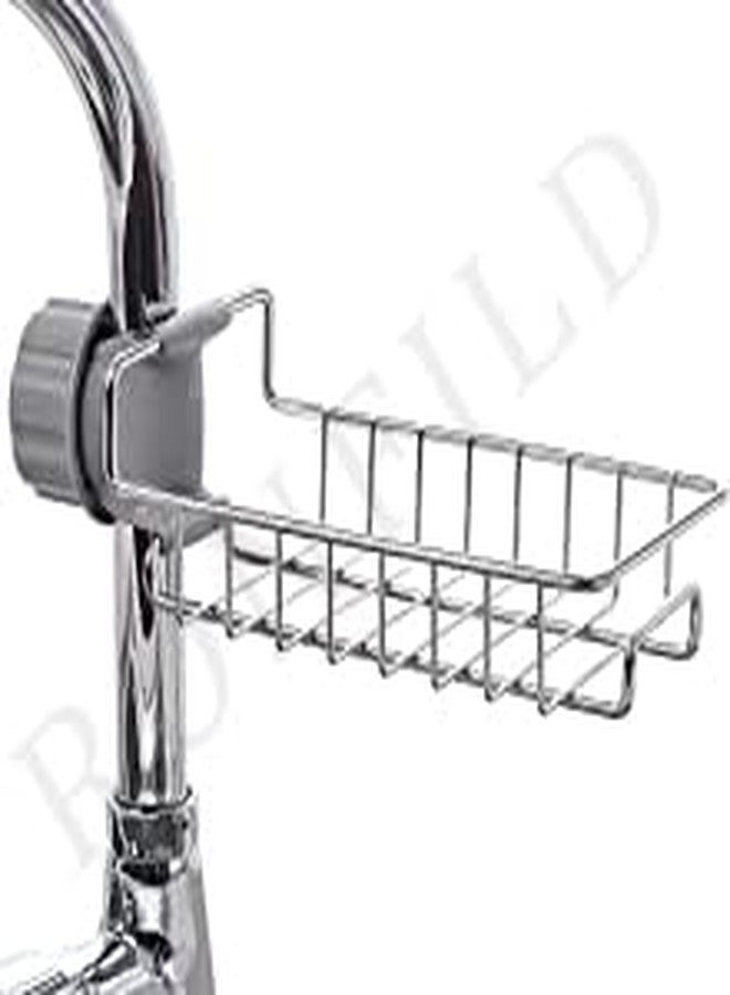 RONFILD Kitchen Sink Caddy Organizer Over Faucet Sponge Holder, Stainless Steel Heavy Duty Thickening Hanging Faucet Drain Rack for Scrubbers, Soap, Bathroom, Detachable No Suction Cup or Magnet - Image 1