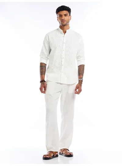 Beyoung White Mandarin Collar Shirt For Men