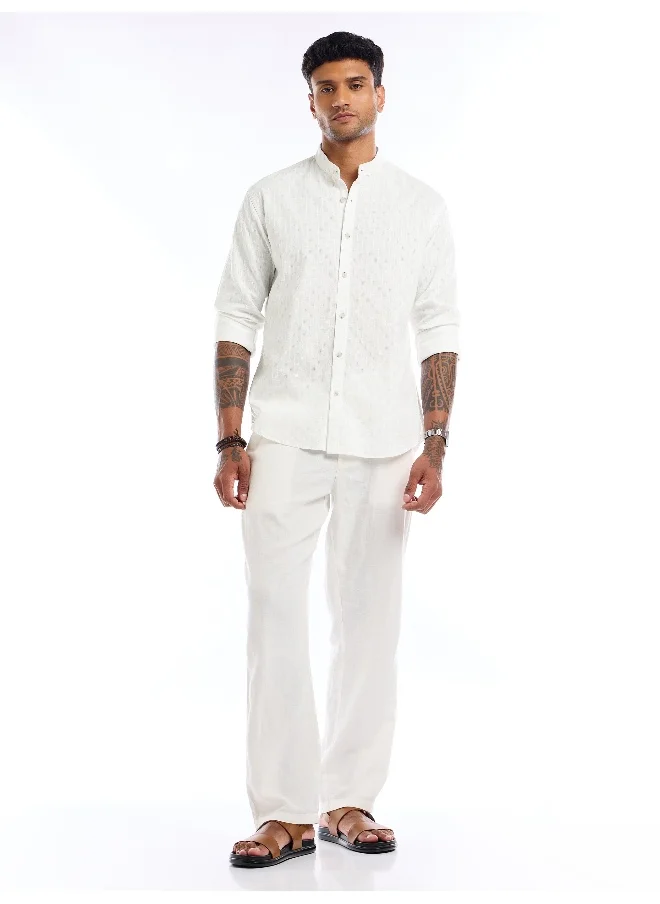 Beyoung White Mandarin Collar Shirt For Men